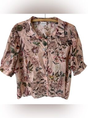 BAILEY/44 Pink Floral Button Down Cropped Blouse Size XL